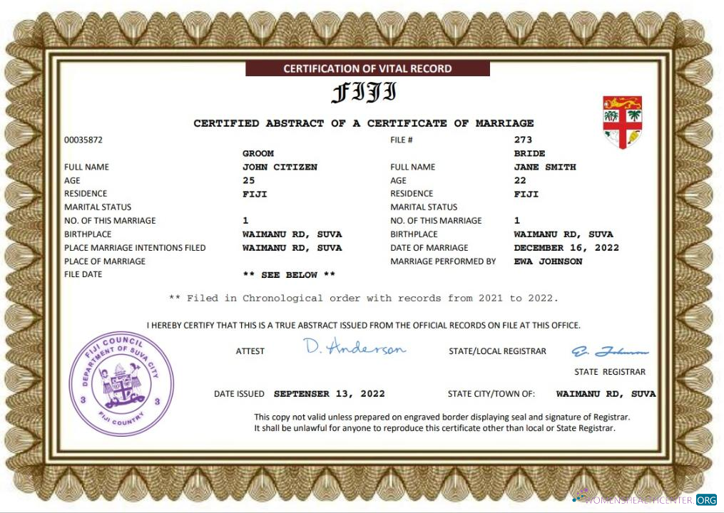 Download Fiji marriage certificate Word and PDF template Photoshop template